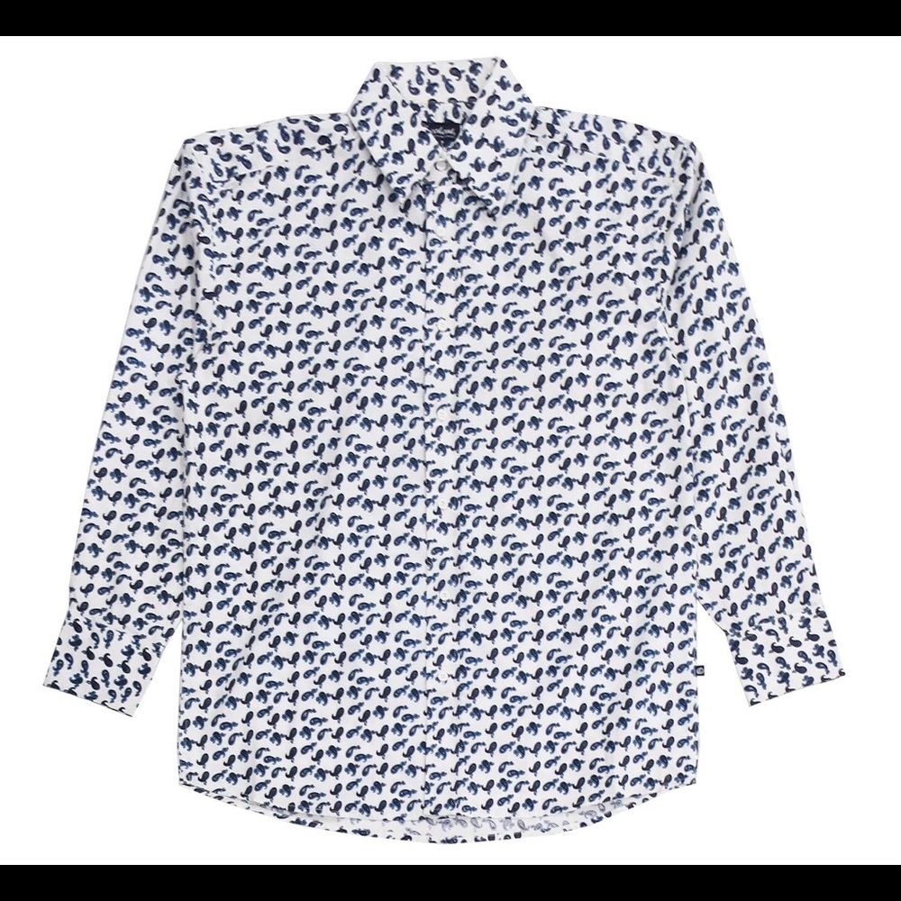 Men’s Big and Tall Size 6X White with Blue Paisley Knockout Long Sleeve Shirt